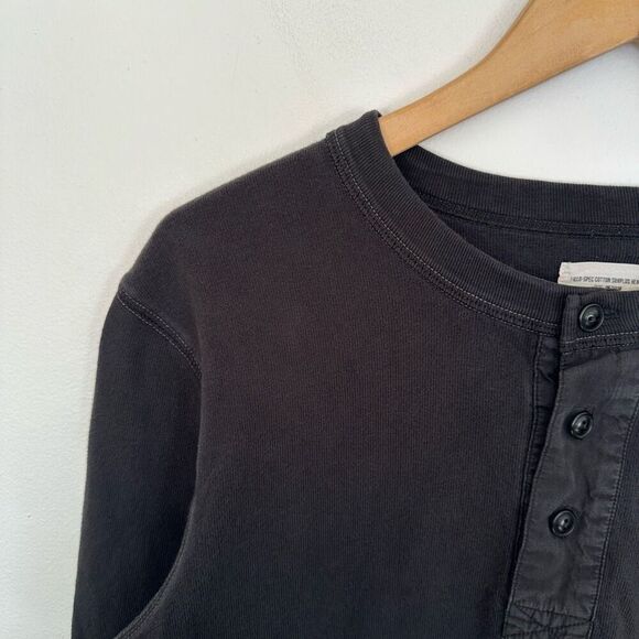Buck Mason Men’s Black Vintage Long Sleeved Thermal Henley French Rib Cotton - Picture 8 of 12